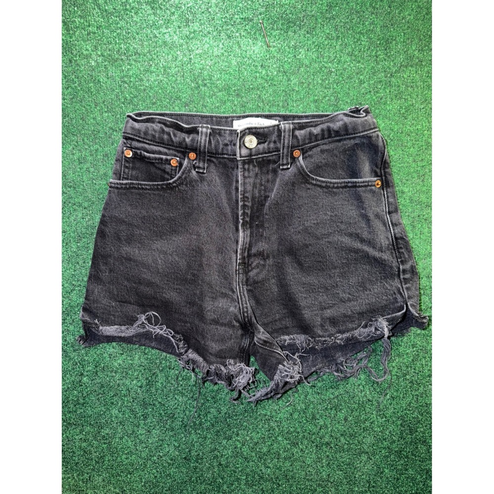 Abercrombie & Fitch High Rise Frayed Denim Shorts Black Size 25 Cutoff